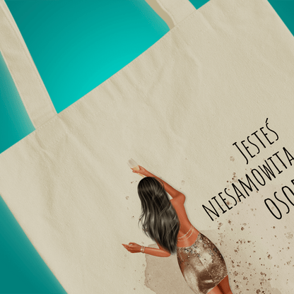 Materiałowa torba shopper z własnym nadrukiem NIESAMOWITA OSOBA - spersonalizowany prezent dla niej - idamell.com