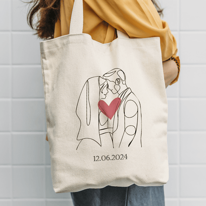Materiałowa torba shopper z własnym nadrukiem PARA + DATA - spersonalizowany prezent dla pary - idamell.com