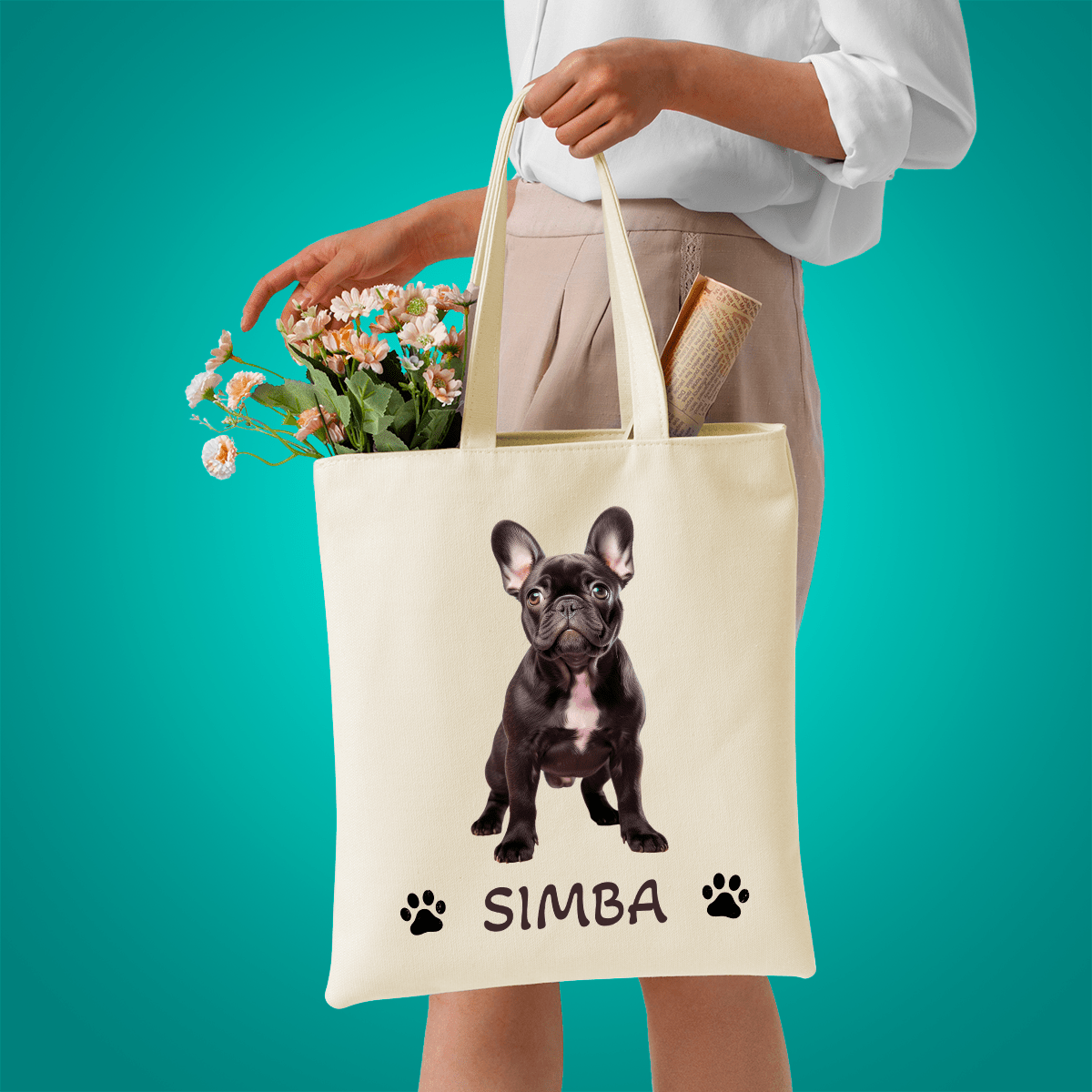 Materiałowa torba shopper z własnym nadrukiem PIES - spersonalizowany prezent dla właściciela psa - idamell.com