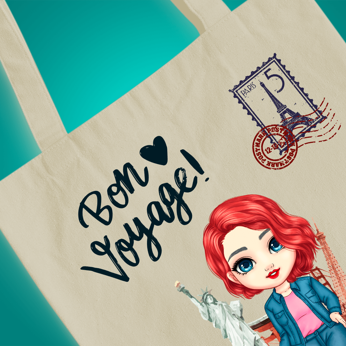 Materiałowa torba shopper z własnym nadrukiem PODRÓŻNICZKA - spersonalizowany prezent dla niej - idamell.com