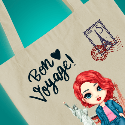 Materiałowa torba shopper z własnym nadrukiem PODRÓŻNICZKA - spersonalizowany prezent dla niej - idamell.com