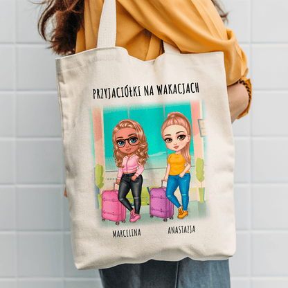 Materiałowa torba shopper z własnym nadrukiem PRZYJACIÓŁKI NA WAKACJACH - spersonalizowany prezent dla przyjaciółki - idamell.com