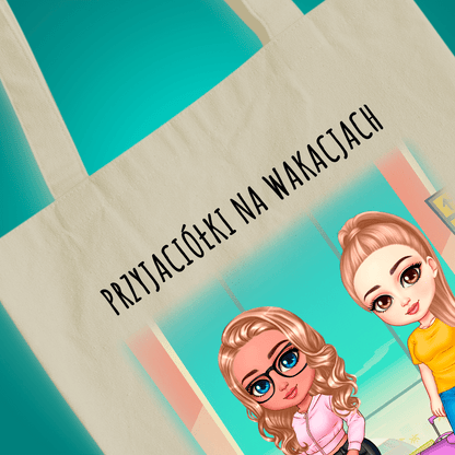Materiałowa torba shopper z własnym nadrukiem PRZYJACIÓŁKI NA WAKACJACH - spersonalizowany prezent dla przyjaciółki - idamell.com