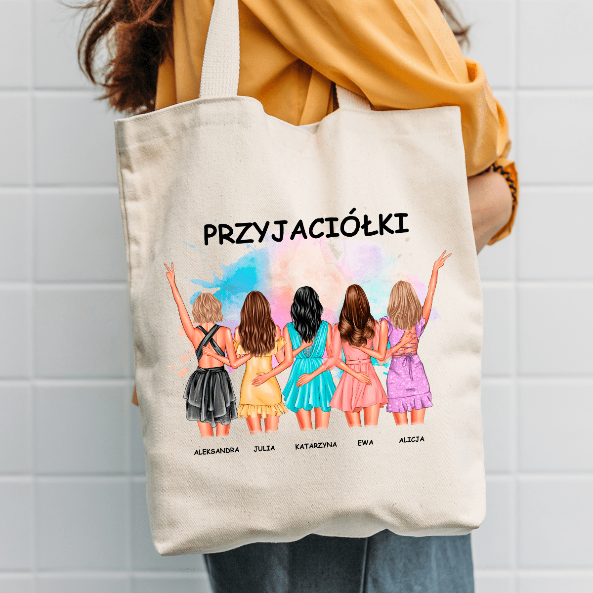 Materiałowa torba shopper z własnym nadrukiem PRZYJACIÓŁKI - spersonalizowany prezent dla przyjaciółki - idamell.com