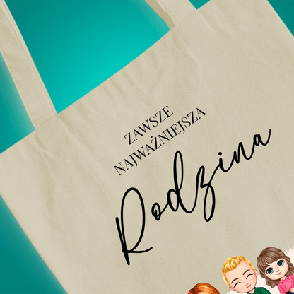 Materiałowa torba shopper z własnym nadrukiem RODZINA NAJWAŻNIEJSZA - spersonalizowany prezent dla dziadków - idamell.com