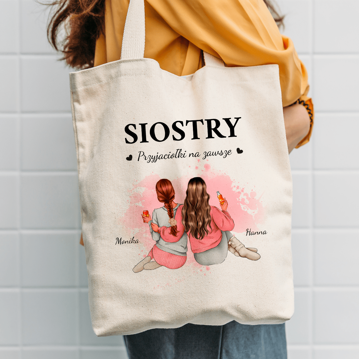 Materiałowa torba shopper z własnym nadrukiem SIOSTRY - spersonalizowany prezent dla siostry - idamell.com