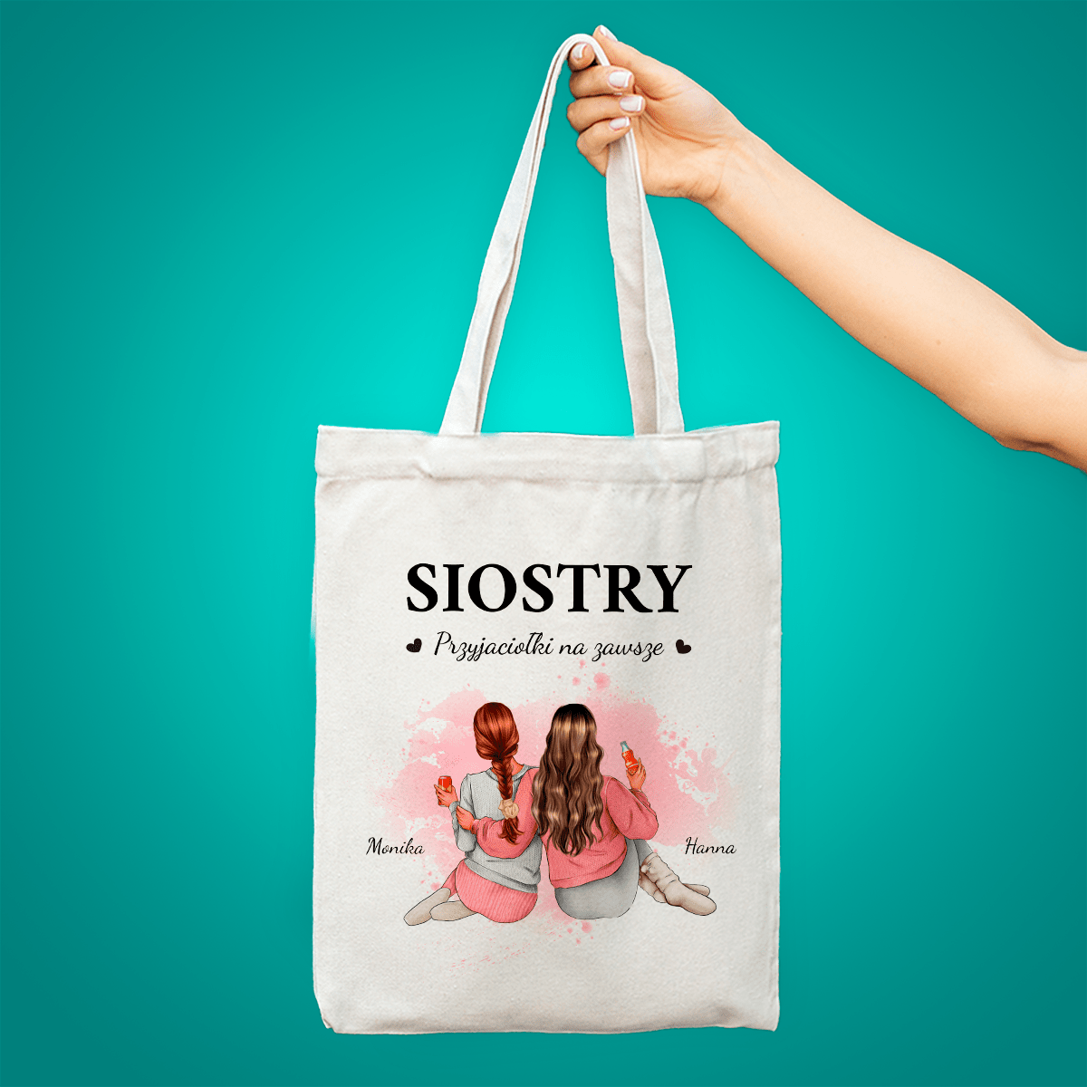 Materiałowa torba shopper z własnym nadrukiem SIOSTRY - spersonalizowany prezent dla siostry - idamell.com