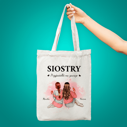 Materiałowa torba shopper z własnym nadrukiem SIOSTRY - spersonalizowany prezent dla siostry - idamell.com