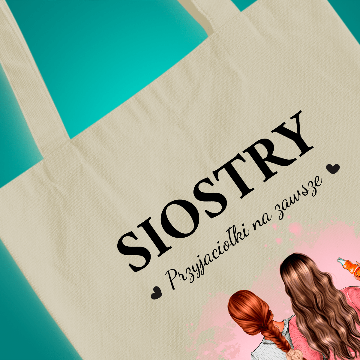 Materiałowa torba shopper z własnym nadrukiem SIOSTRY - spersonalizowany prezent dla siostry - idamell.com