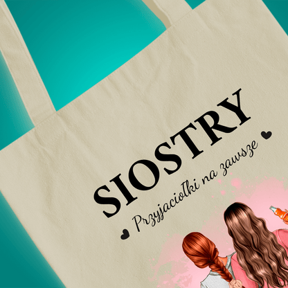 Materiałowa torba shopper z własnym nadrukiem SIOSTRY - spersonalizowany prezent dla siostry - idamell.com