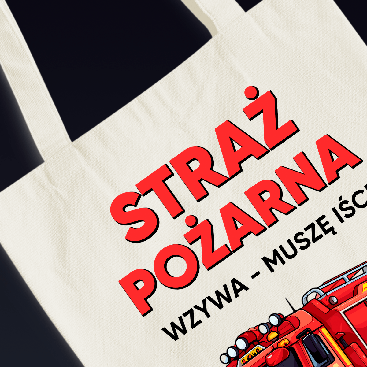 Materiałowa torba shopper z własnym nadrukiem STRAŻAK - spersonalizowany prezent dla strażaka - idamell.com