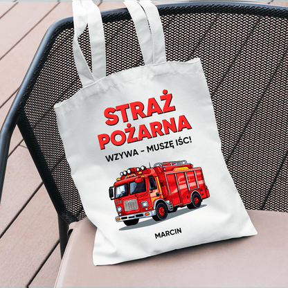 Materiałowa torba shopper z własnym nadrukiem STRAŻAK - spersonalizowany prezent dla strażaka - idamell.com