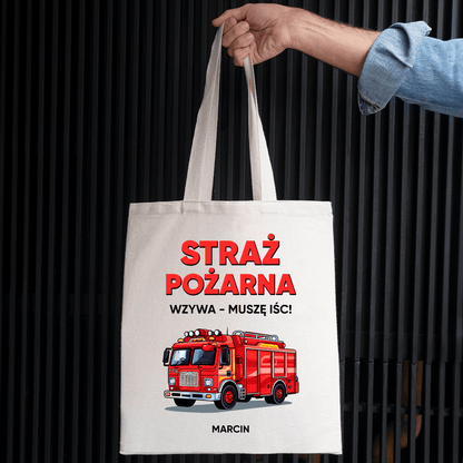 Materiałowa torba shopper z własnym nadrukiem STRAŻAK - spersonalizowany prezent dla strażaka - idamell.com
