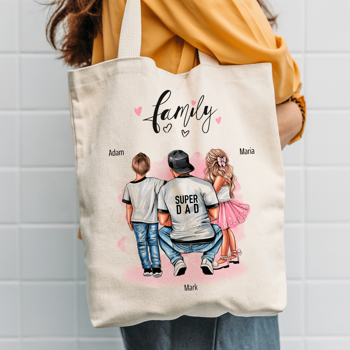Materiałowa torba shopper z własnym nadrukiem SUPER DAD - spersonalizowany prezent dla taty - idamell.com