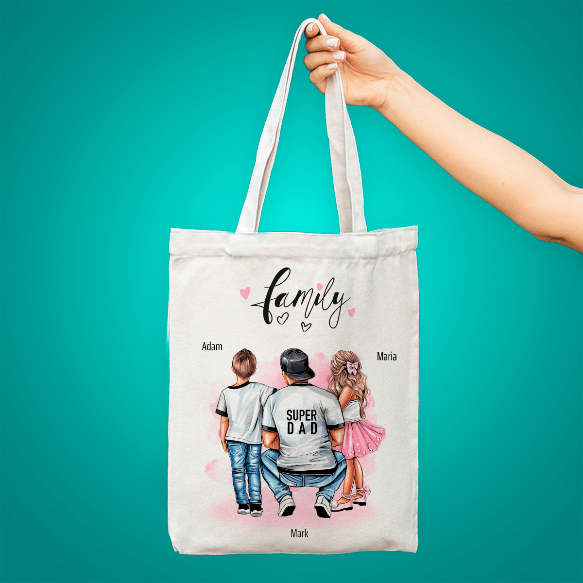 Materiałowa torba shopper z własnym nadrukiem SUPER DAD - spersonalizowany prezent dla taty - idamell.com