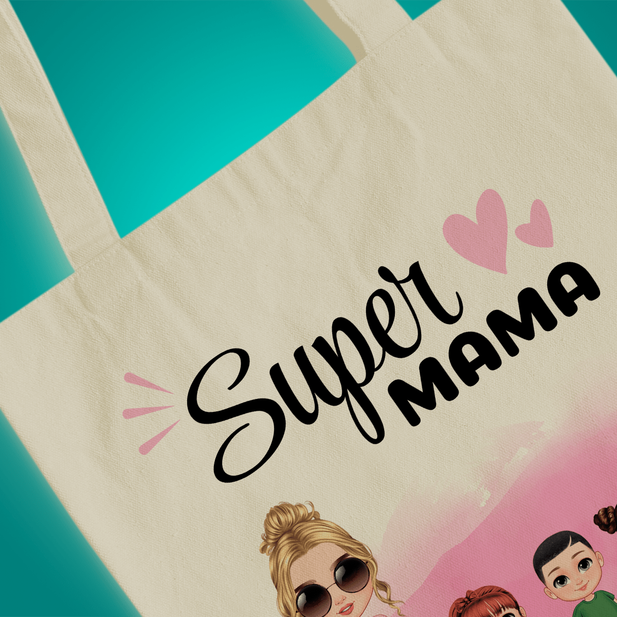 Materiałowa torba shopper z własnym nadrukiem SUPER MAMA - spersonalizowany prezent dla mamy - idamell.com