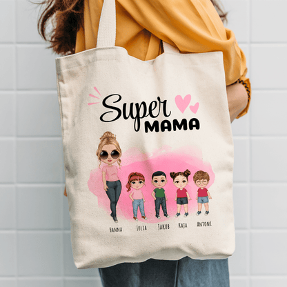 Materiałowa torba shopper z własnym nadrukiem SUPER MAMA - spersonalizowany prezent dla mamy - idamell.com