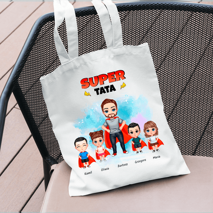 Materiałowa torba shopper z własnym nadrukiem SUPER TATA - spersonalizowany prezent dla taty - idamell.com