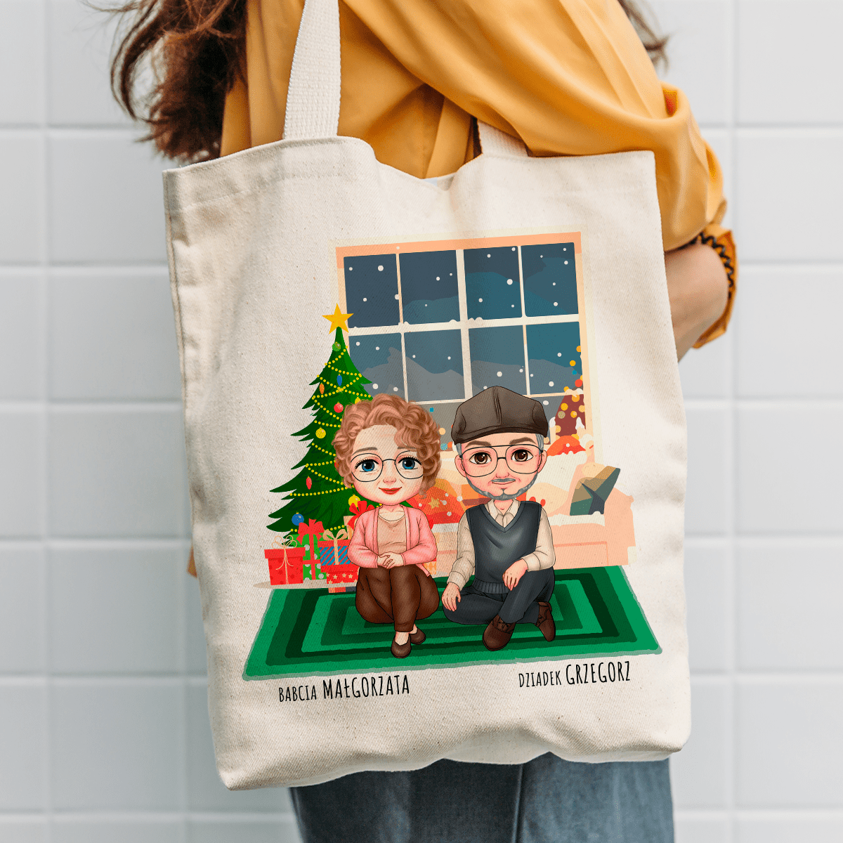 Materiałowa torba shopper z własnym nadrukiem ŚWIĘTA - spersonalizowany prezent dla dziadków - idamell.com