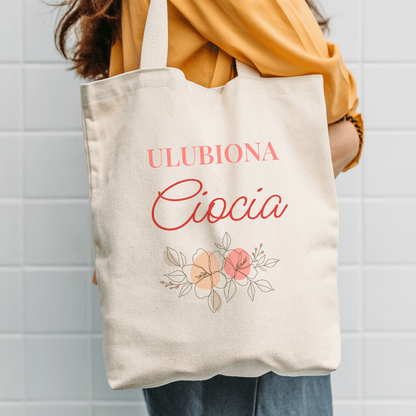 Materiałowa torba shopper z własnym nadrukiem ULUBIONA CIOCIA - spersonalizowany prezent dla cioci - idamell.com