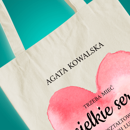 Materiałowa torba shopper z własnym nadrukiem WIELKIE SERCE - spersonalizowany prezent dla nauczycielki - idamell.com