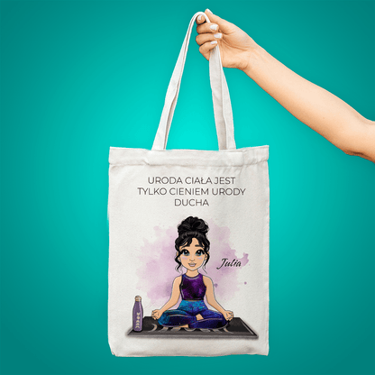 Materiałowa torba shopper z własnym nadrukiem YOGA - spersonalizowany prezent dla niej - idamell.com