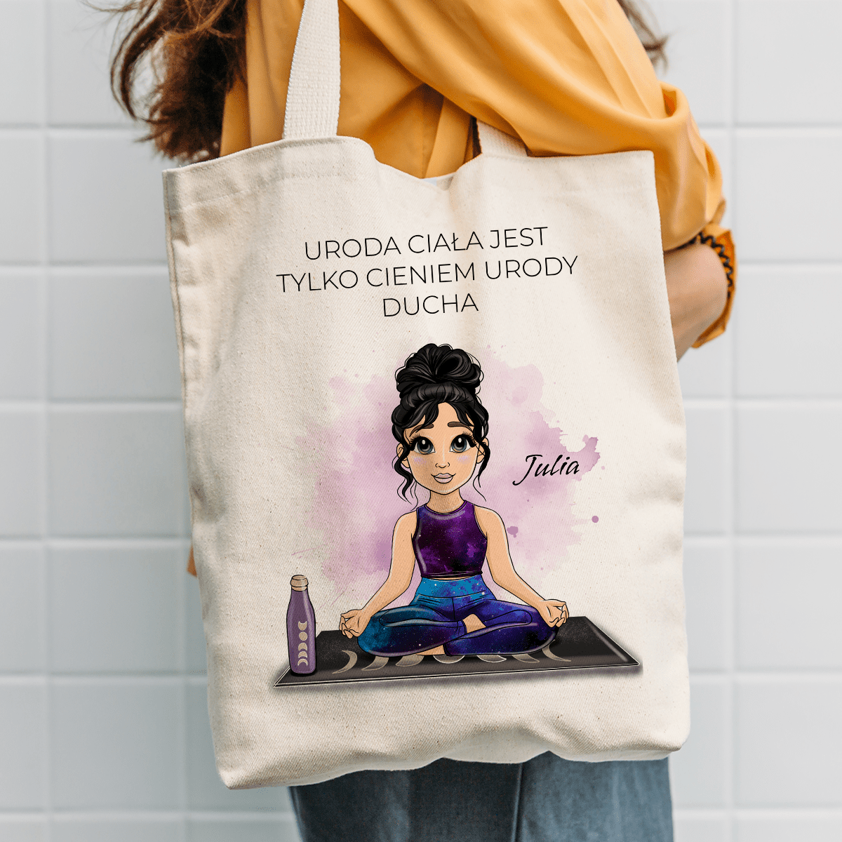 Materiałowa torba shopper z własnym nadrukiem YOGA - spersonalizowany prezent dla niej - idamell.com