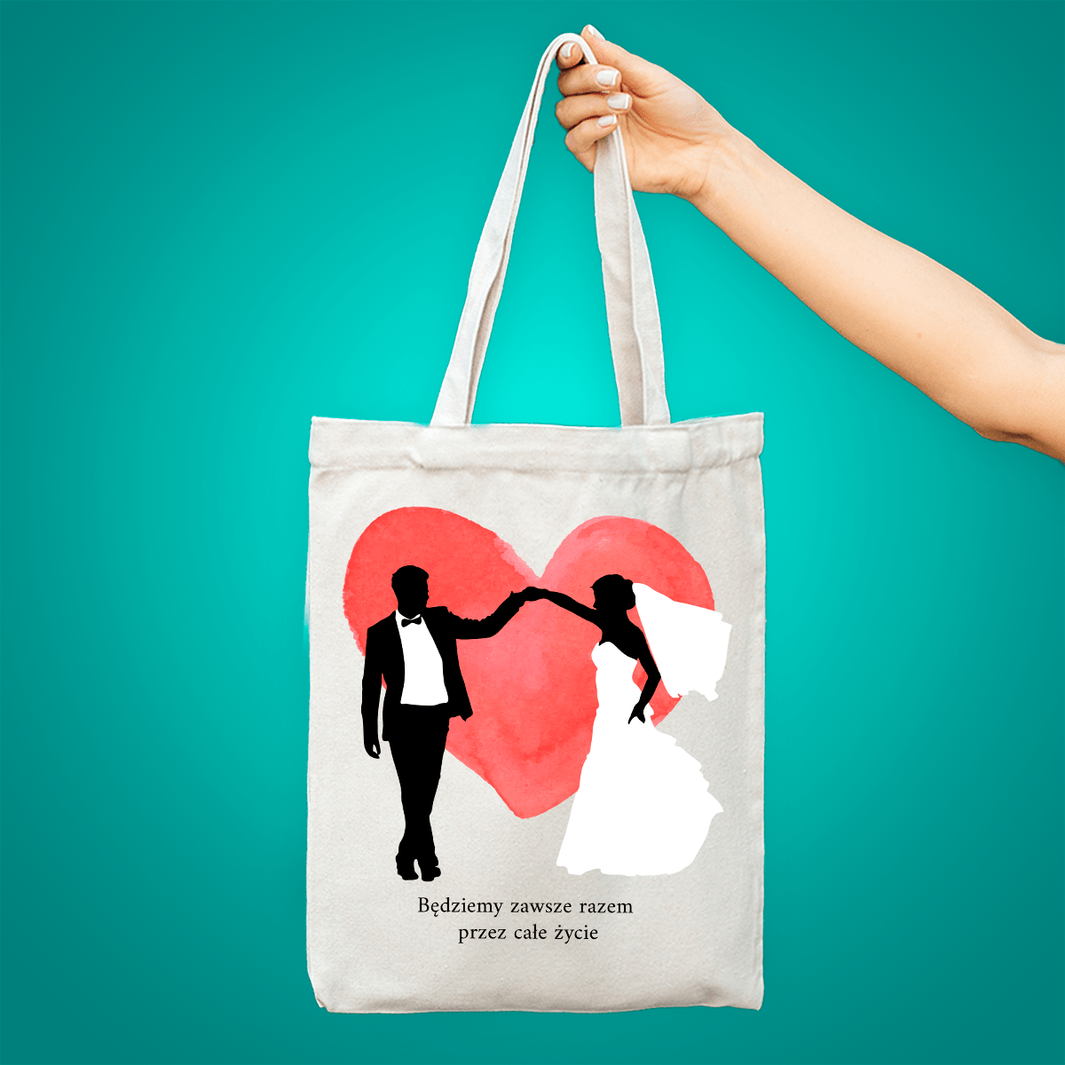 Materiałowa torba shopper z własnym nadrukiem ZAWSZE RAZEM - spersonalizowany prezent dla pary - idamell.com