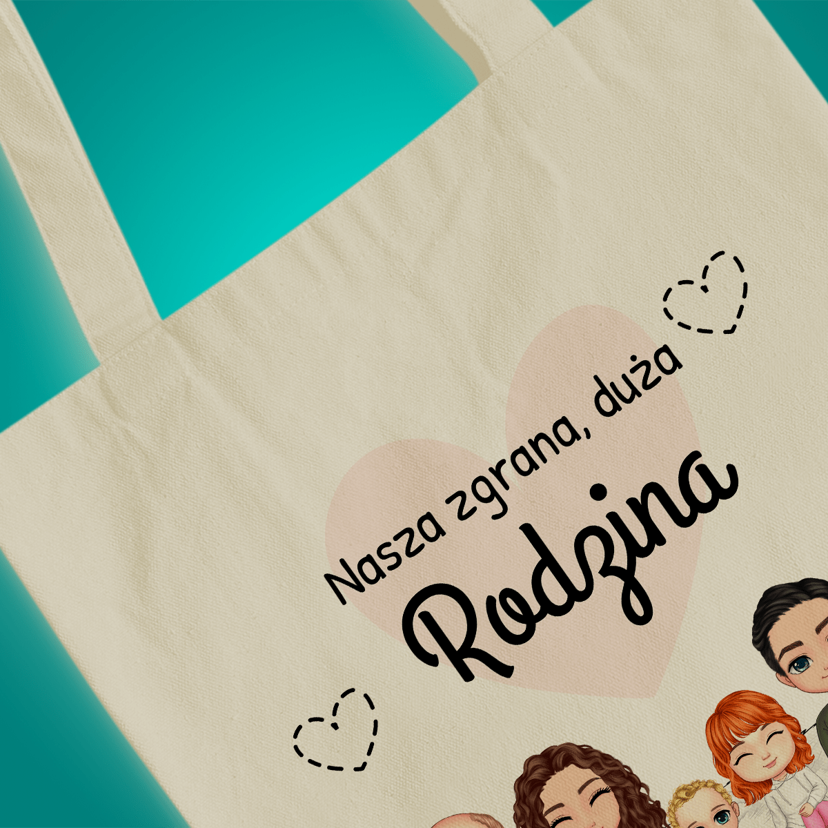 Materiałowa torba shopper z własnym nadrukiem ZGRANA RODZINA - spersonalizowany prezent dla dziadków - idamell.com