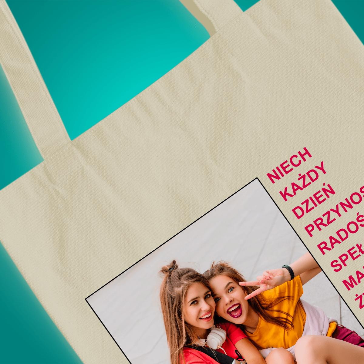 Materiałowa torba shopper z własnym nadrukiem ŻYCZENIA - spersonalizowany prezent dla przyjaciółki - idamell.com