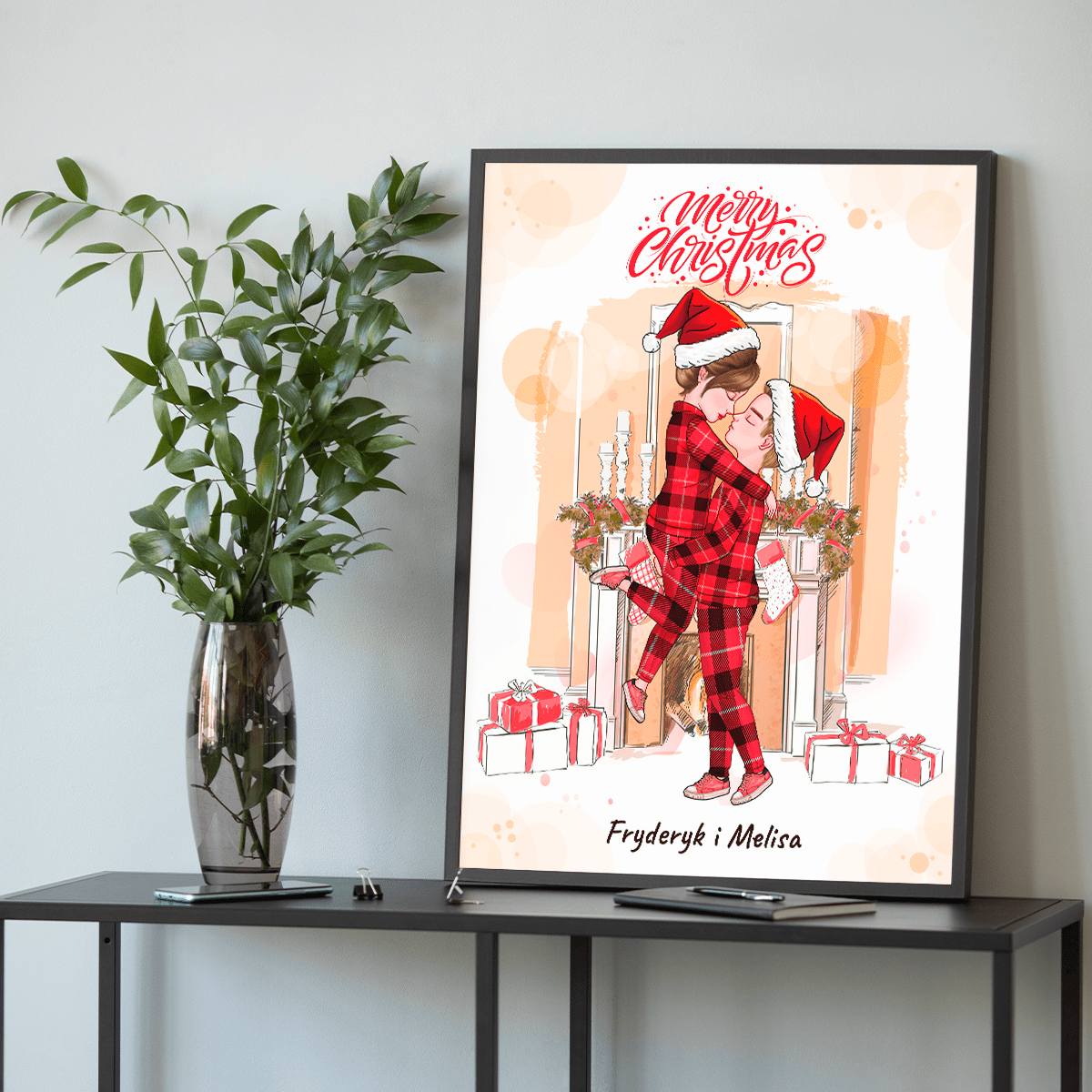 Merry Christmas Clipart - plakat, spersonalizowany prezent dla pary - idamell.com