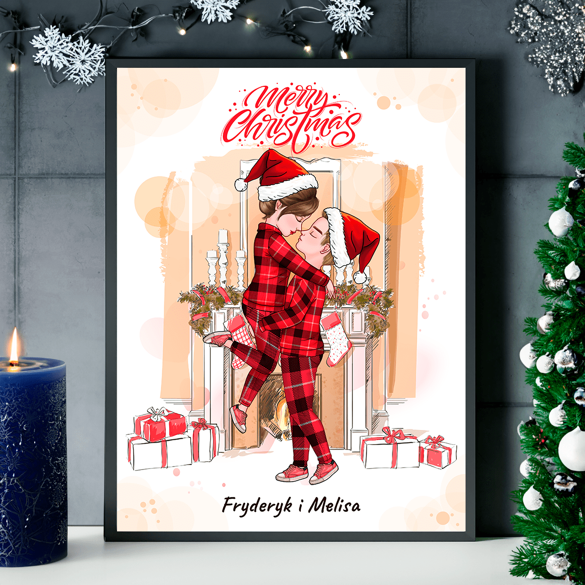 Merry Christmas Clipart - plakat, spersonalizowany prezent dla pary - idamell.com