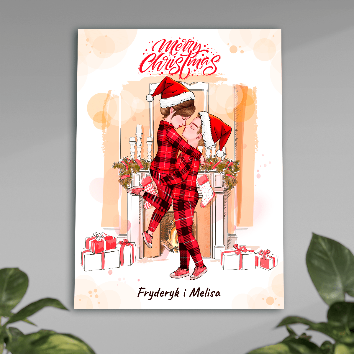 Merry Christmas Clipart - plakat, spersonalizowany prezent dla pary - idamell.com