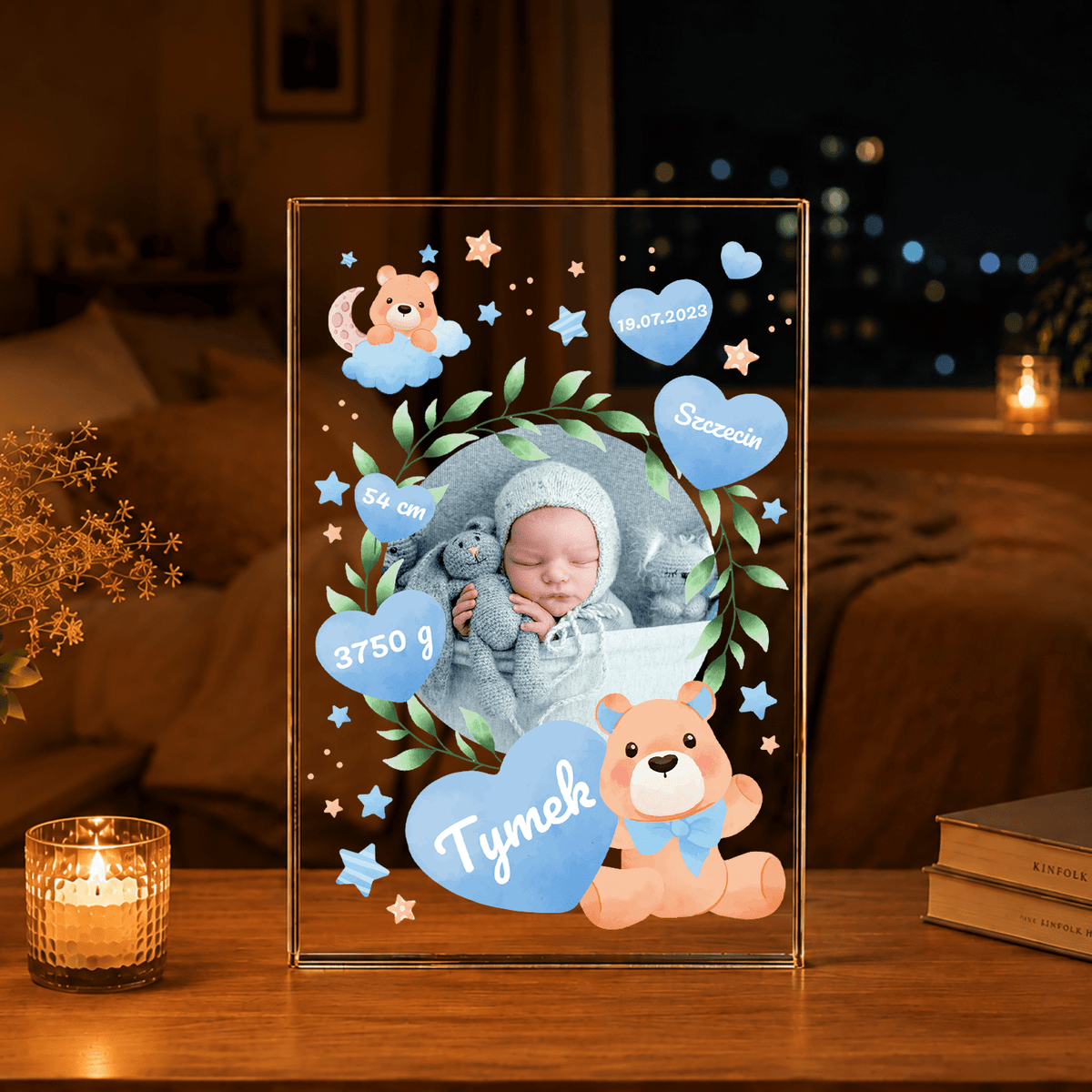 Metryka dziecka - Druk na szkle, spersonalizowany prezent dla dziecka - idamell.com