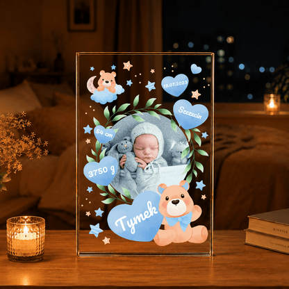 Metryka dziecka - Druk na szkle, spersonalizowany prezent dla dziecka - idamell.com