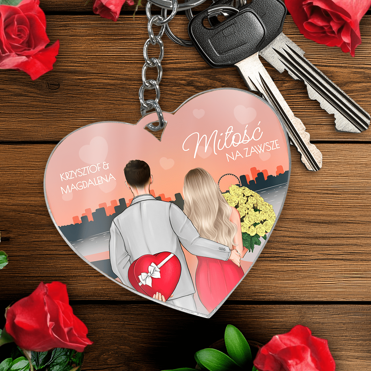 Miłość na zawsze Clipart - brelok do kluczy serce, spersonalizowany prezent dla pary - idamell.com