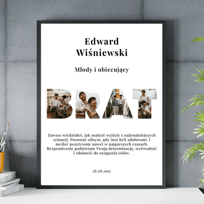 Młody i obiecujący - plakat, spersonalizowany prezent dla brata - idamell.com