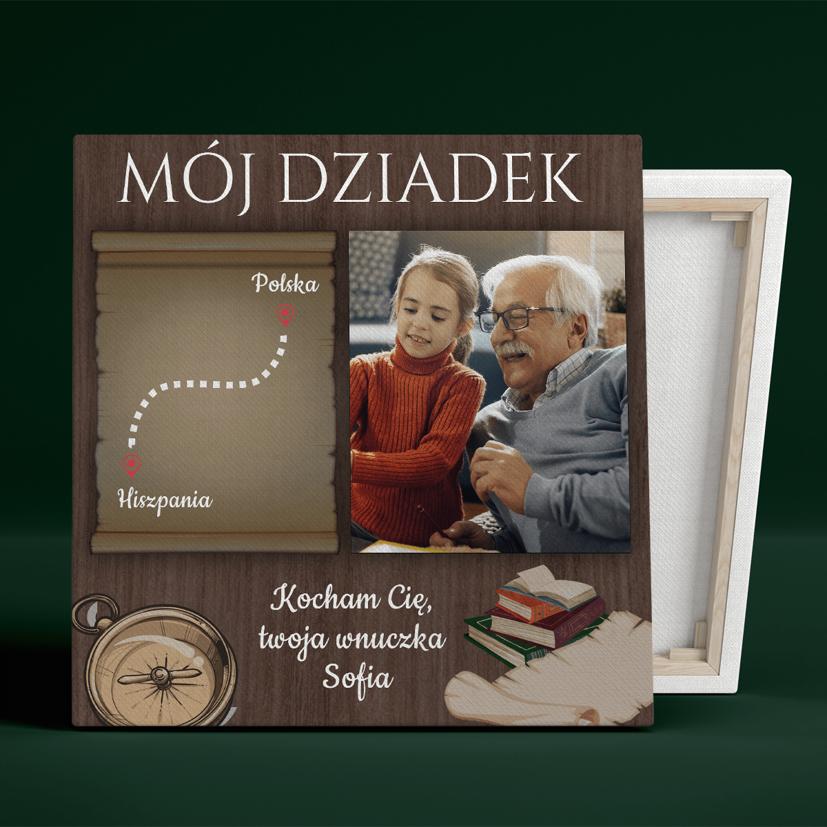 Mój dziadek - mapa - druk na płótnie, spersonalizowany prezent dla dziadka - idamell.com