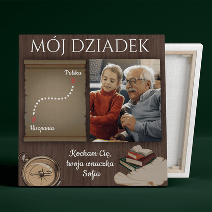 Mój dziadek - mapa - druk na płótnie, spersonalizowany prezent dla dziadka - idamell.com