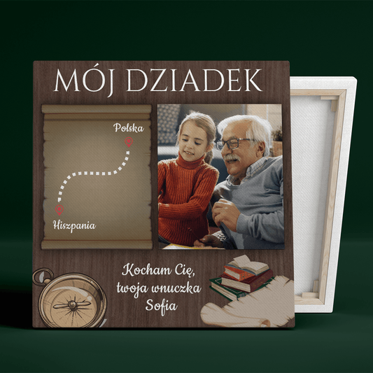 Mój dziadek - mapa - druk na płótnie, spersonalizowany prezent dla dziadka - idamell.com