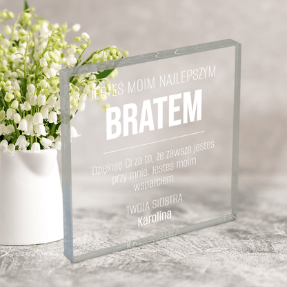 Mój najlepszy brat - Druk na kwadratowym szkle, spersonalizowany prezent dla brata - idamell.com
