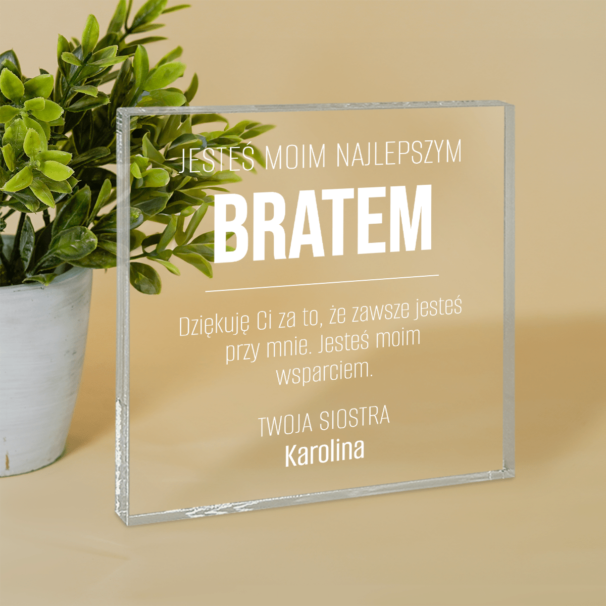 Mój najlepszy brat - Druk na kwadratowym szkle, spersonalizowany prezent dla brata - idamell.com