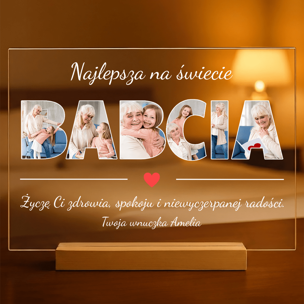 Moja babcia jest najlepsza na świecie - Druk na szkle, spersonalizowany prezent dla babci - idamell.com