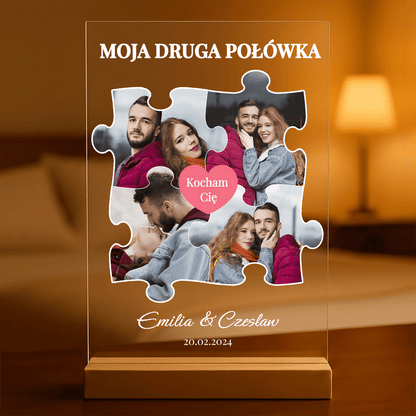 Moja druga połówka kolaż 4 puzzle - Druk na szkle, spersonalizowany prezent dla pary - idamell.com