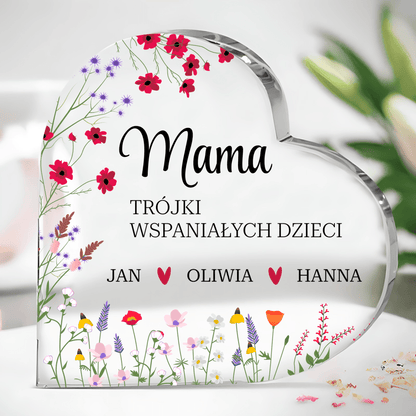 Moje dzieci - Szklane serce, spersonalizowany prezent dla mamy - idamell.com