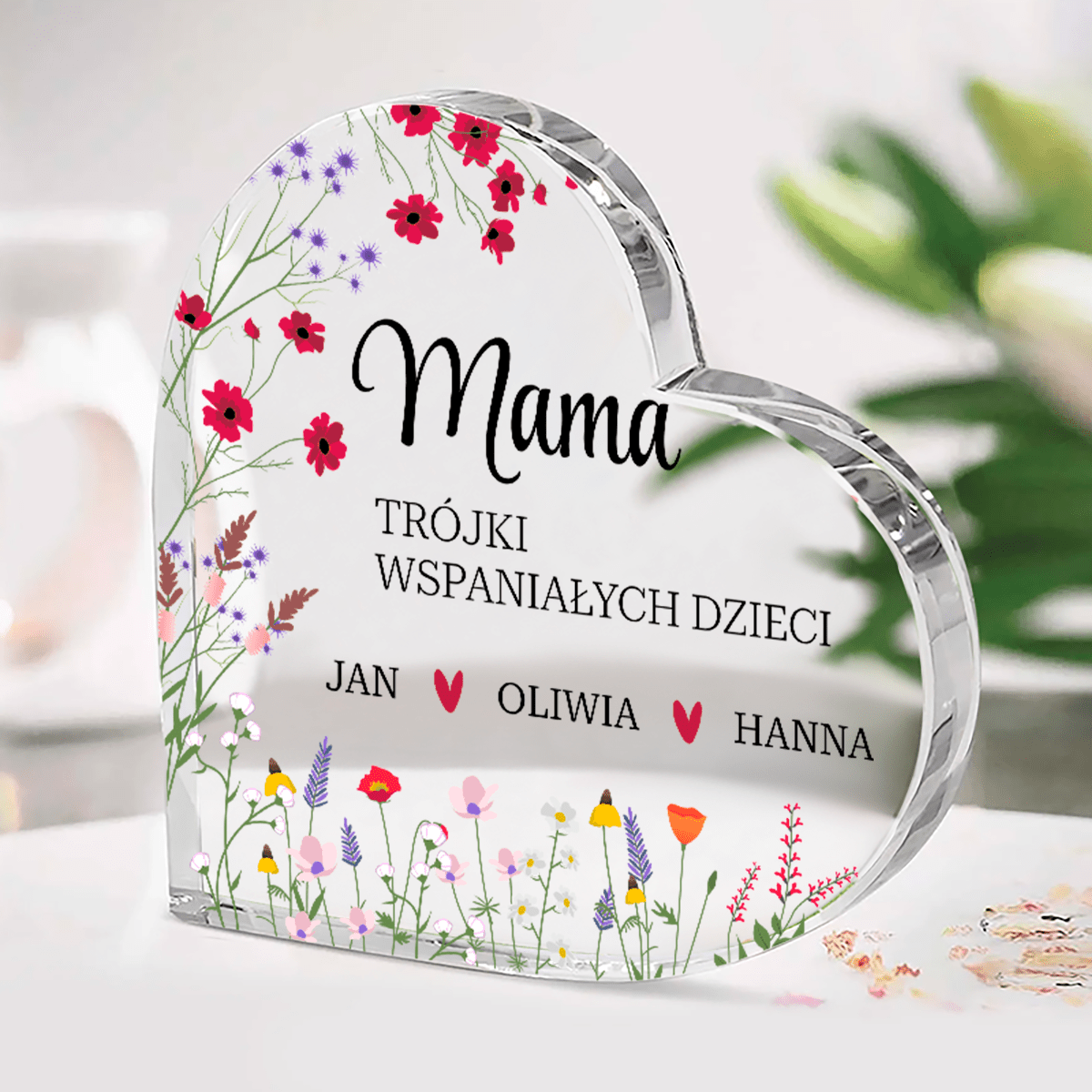Moje dzieci - Szklane serce, spersonalizowany prezent dla mamy - idamell.com