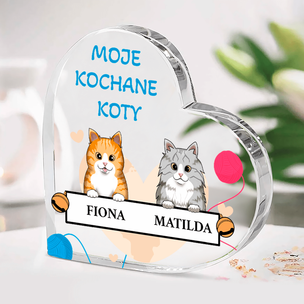 Moje kochane koty - Szklane serce, spersonalizowany prezent - idamell.com