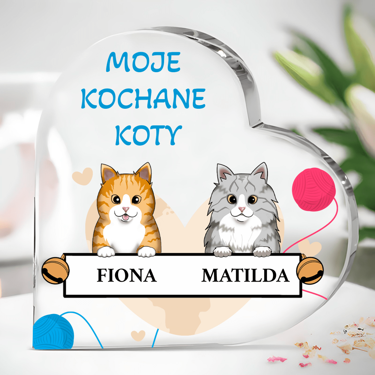 Moje kochane koty - Szklane serce, spersonalizowany prezent - idamell.com