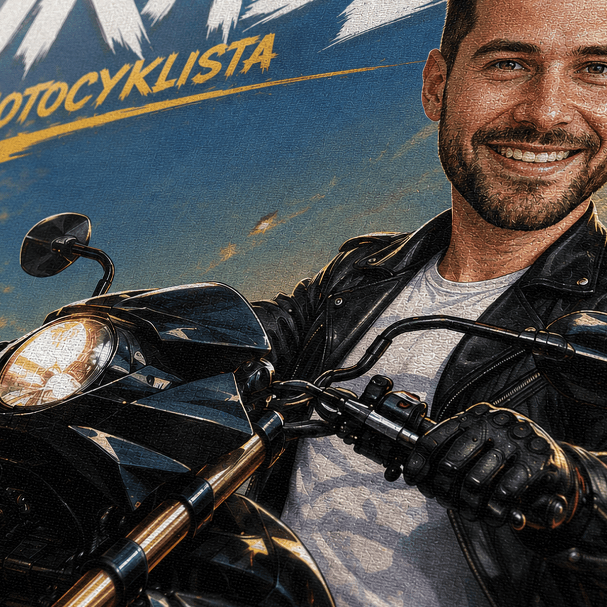 Motocyklista Ilustracja - druk na płótnie, spersonalizowany prezent dla motocyklisty - idamell.com