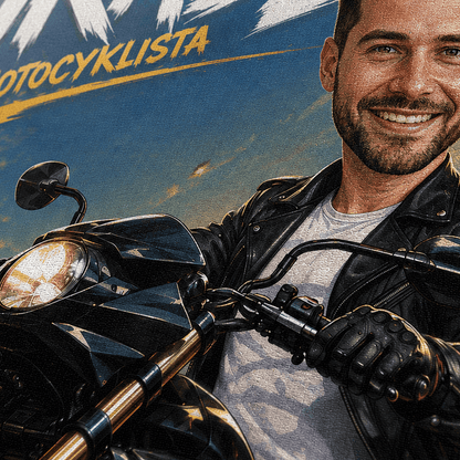 Motocyklista Ilustracja - druk na płótnie, spersonalizowany prezent dla motocyklisty - idamell.com